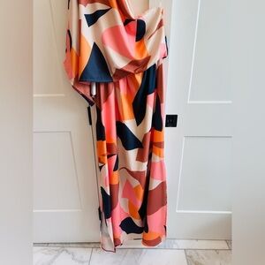 Beautiful One Shoulder Draped Top TCEC Multicolor Abstract Dress Like New!